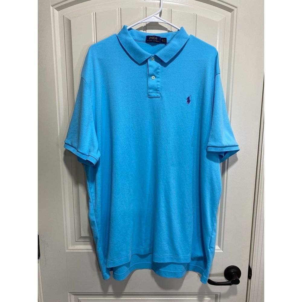 Polo Ralph Lauren Logo Pony 2XL Bright Blue Soft 100% Cotton Shirt Golf Tennis